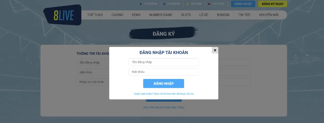 Các bước đăng nhập tài khoản game bài đổi thưởng 8live